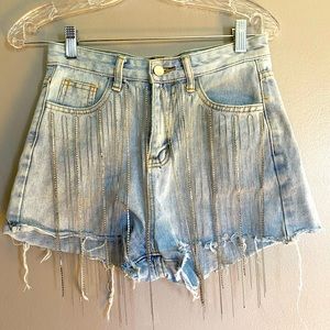 Buckle Blue B Ultra High Rise Rhinestone Fringe Short - S